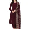 Maroon Poly Crepe Straight Kurta Set with Georgette Dupatta
