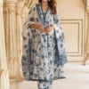 Blue & White Printed Kurta with Trousers & Dupatta